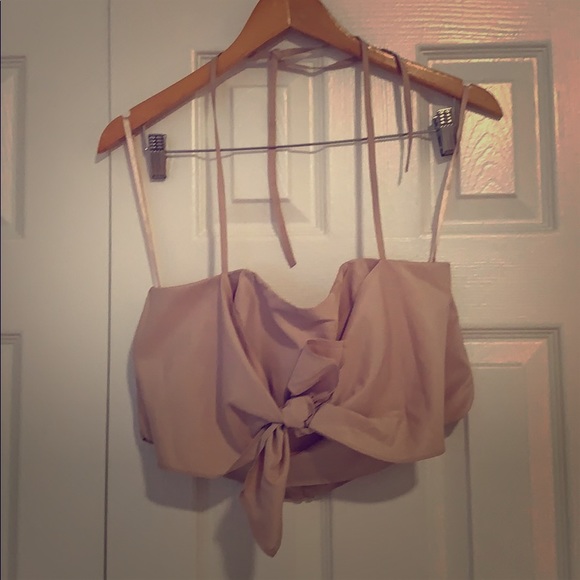 Kendall & Kylie Pink Faux Front Tie Crop Top - Picture 1 of 3